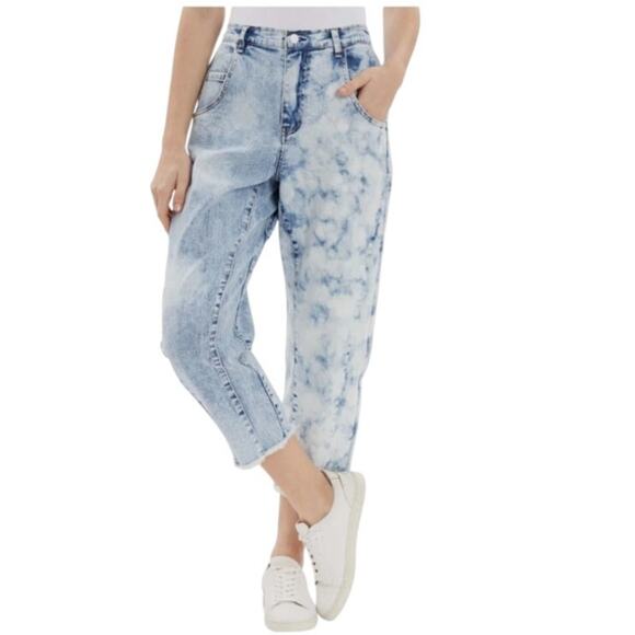 Frayed Women's 26 x 24 Blue High Rise Cropped Barrel Colorblock Jeans MSRP $89 - Picture 1 of 11